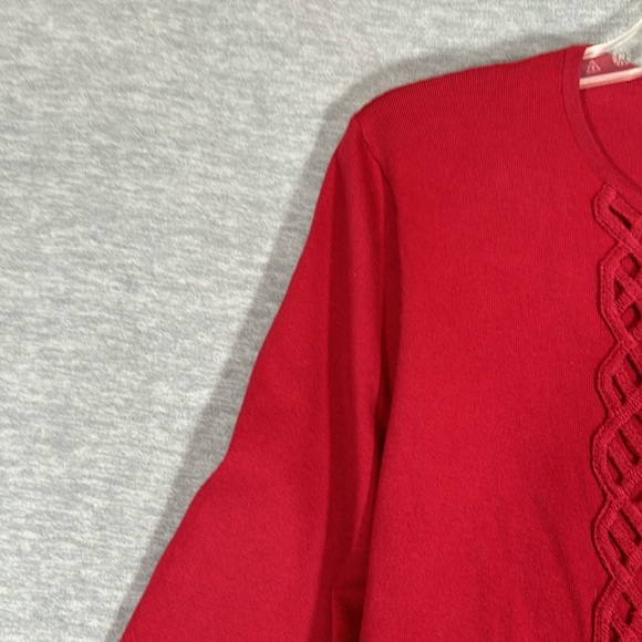 JONES NEW YORK Holiday Christmas Valentine Lattice 3/4 Sleeves Pearlized Buttons - Picture 4 of 14